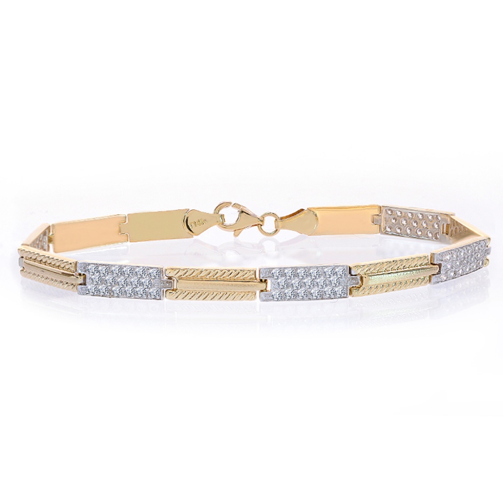 52mm 14k Yellow Gold Pave Set Cz Link Bracelet 622$